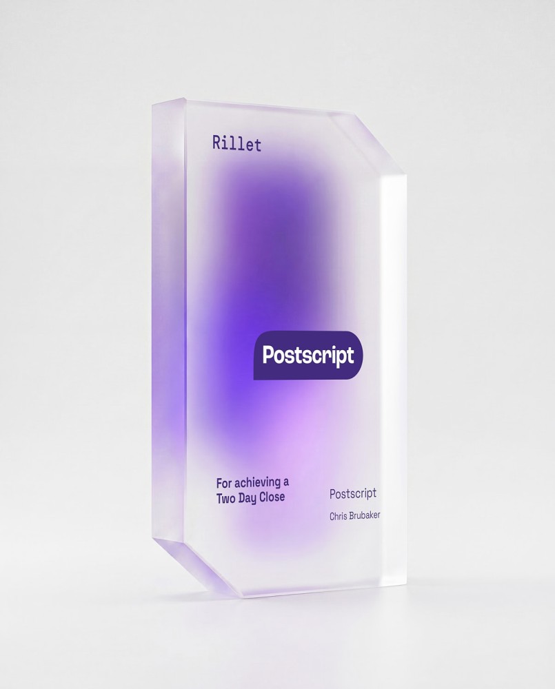 Rillet Postscript 2026 Trophäe recyceltes Acrylglas Sustain Awards